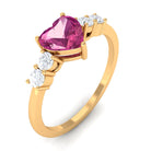 Heart Shape Pink Tourmaline Solitaire Promise Ring with Diamond Pink Tourmaline - ( AAA ) - Quality - Rosec Jewels