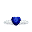 Rosec Jewels-Heart Shape Lab Grown Blue Sapphire Solitaire Engagement Ring with Diamond