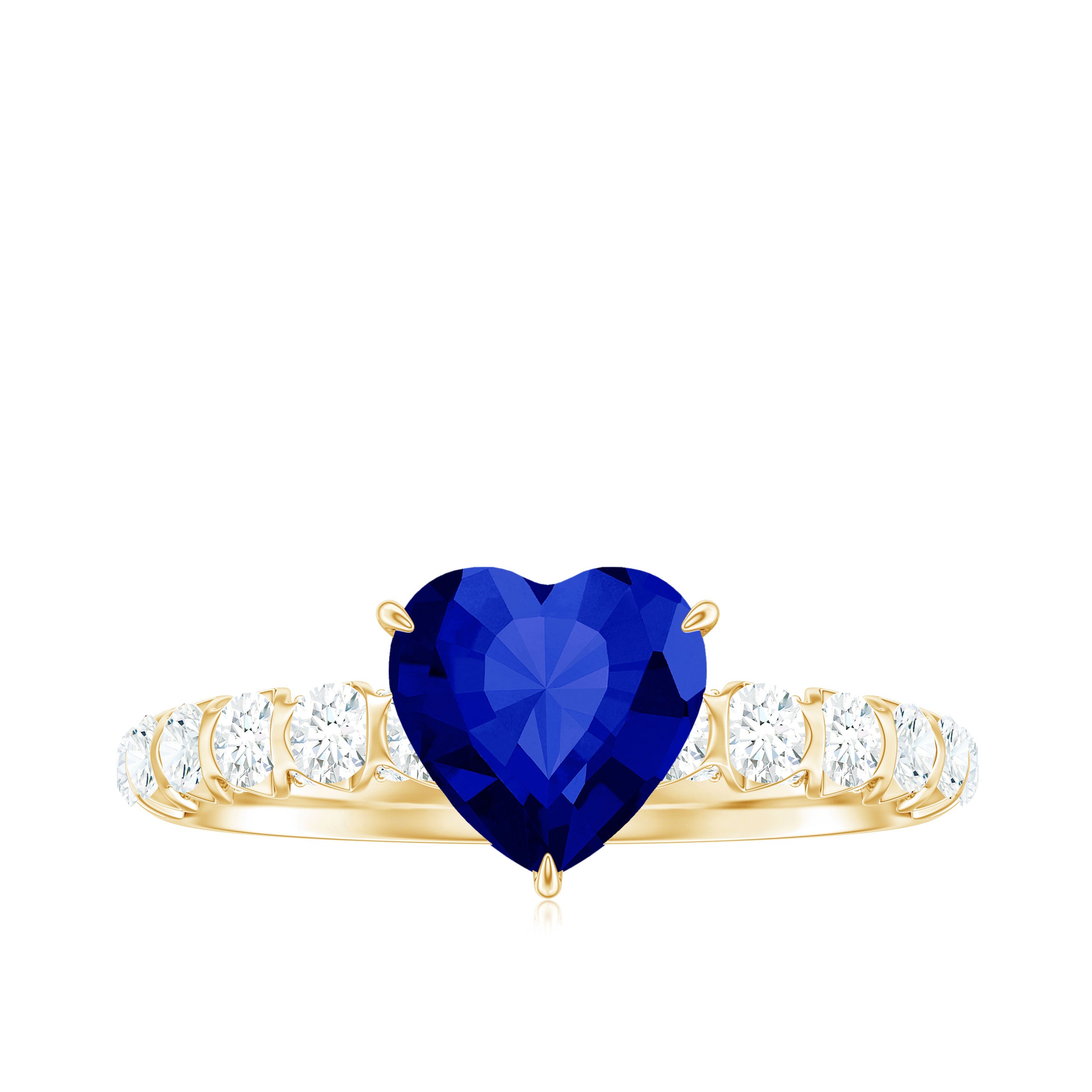 Rosec Jewels-Heart Shape Lab Grown Blue Sapphire Solitaire Engagement Ring with Diamond