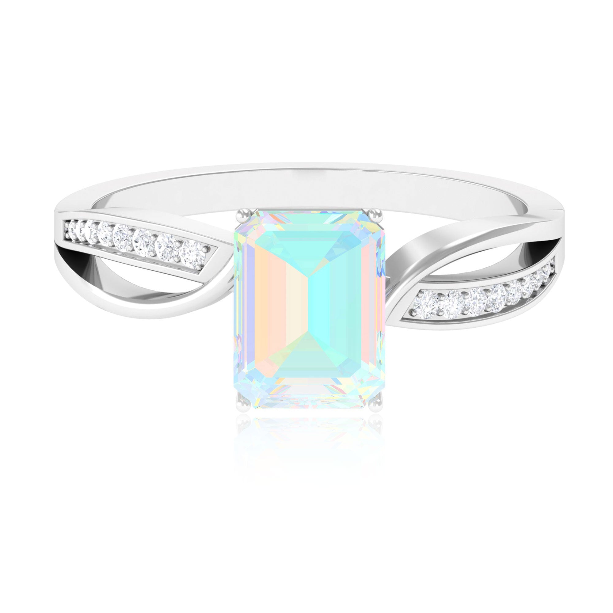 Infinity Shank Emerald Cut Ethiopian Opal Engagement Ring with Diamond Ethiopian Opal - ( AAA ) - Quality - Rosec Jewels