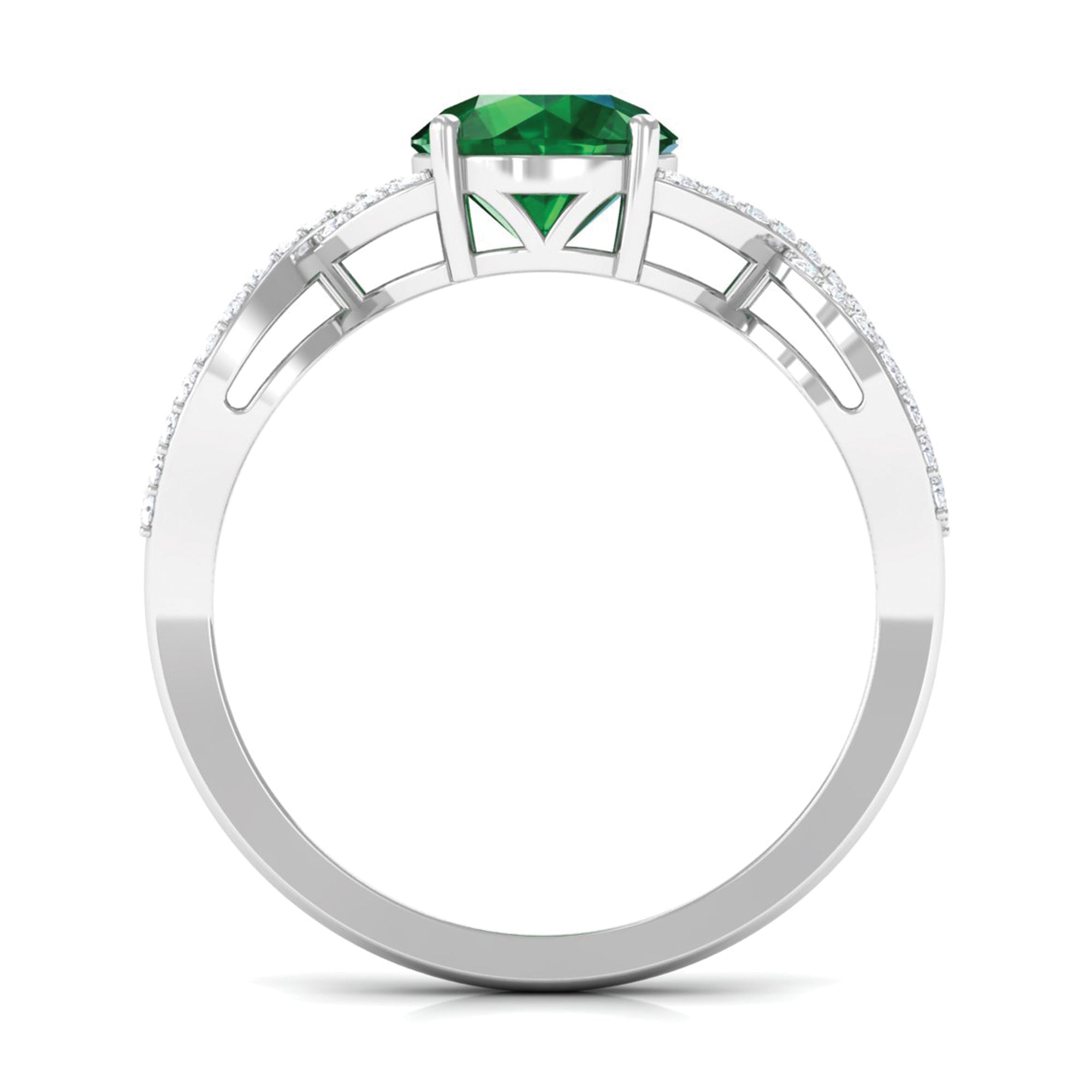 Created Emerald Infinity Engagement Ring With Diamond Accent Lab Created Emerald - ( AAAA ) - Quality - Rosec Jewels