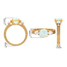 Round Ethiopian Opal and Moissanite Art Deco Engagement Ring in Gold Ethiopian Opal - ( AAA ) - Quality - Rosec Jewels