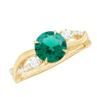 Created Emerald and Diamond Engagement Ring with Crossover Shank Lab Created Emerald - ( AAAA ) - Quality - Rosec Jewels