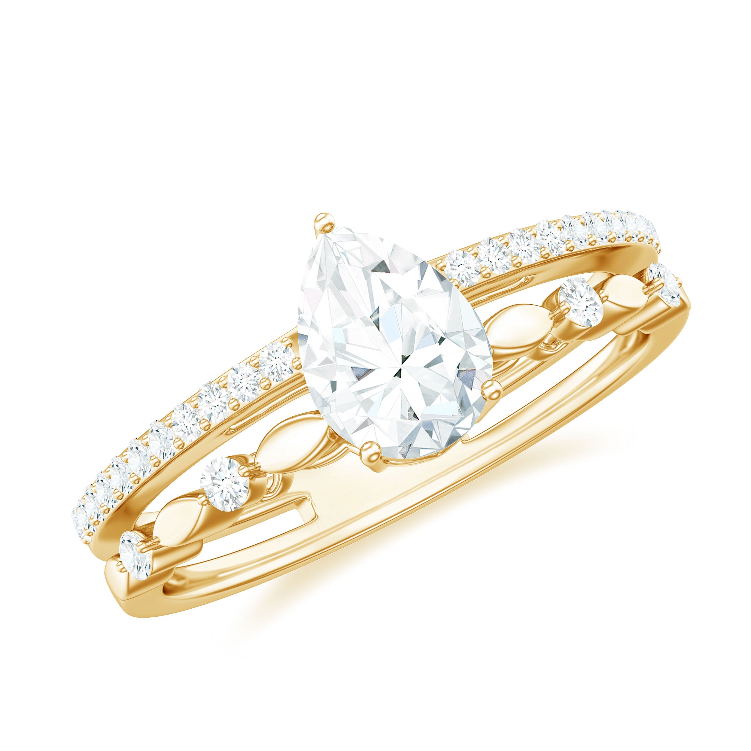 Solitaire Lab Grown Diamond Double Band Ring Lab Grown Diamond - ( EF-VS ) - Color and Clarity - Rosec Jewels