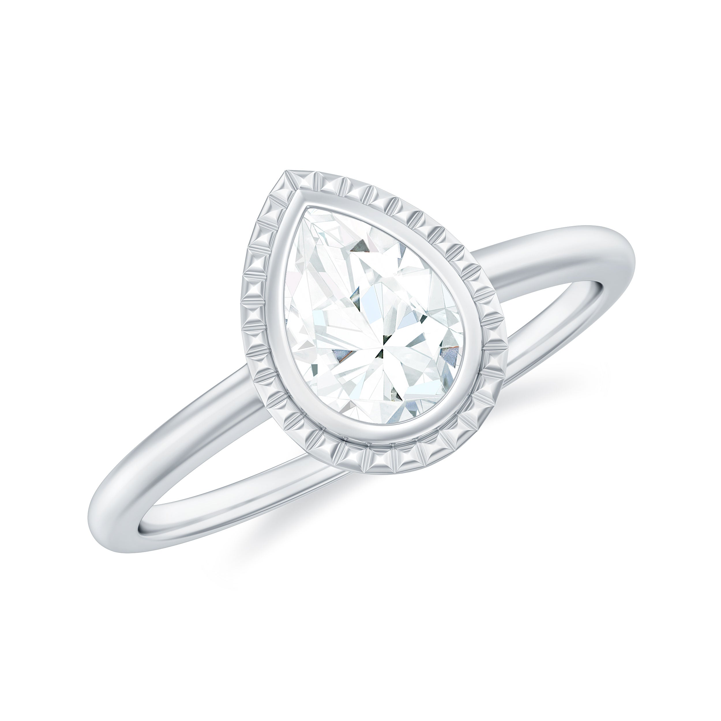 Pear Cut Lab Grown Diamond Solitaire Ring with Engraved Details Lab Grown Diamond - ( EF-VS ) - Color and Clarity - Rosec Jewels