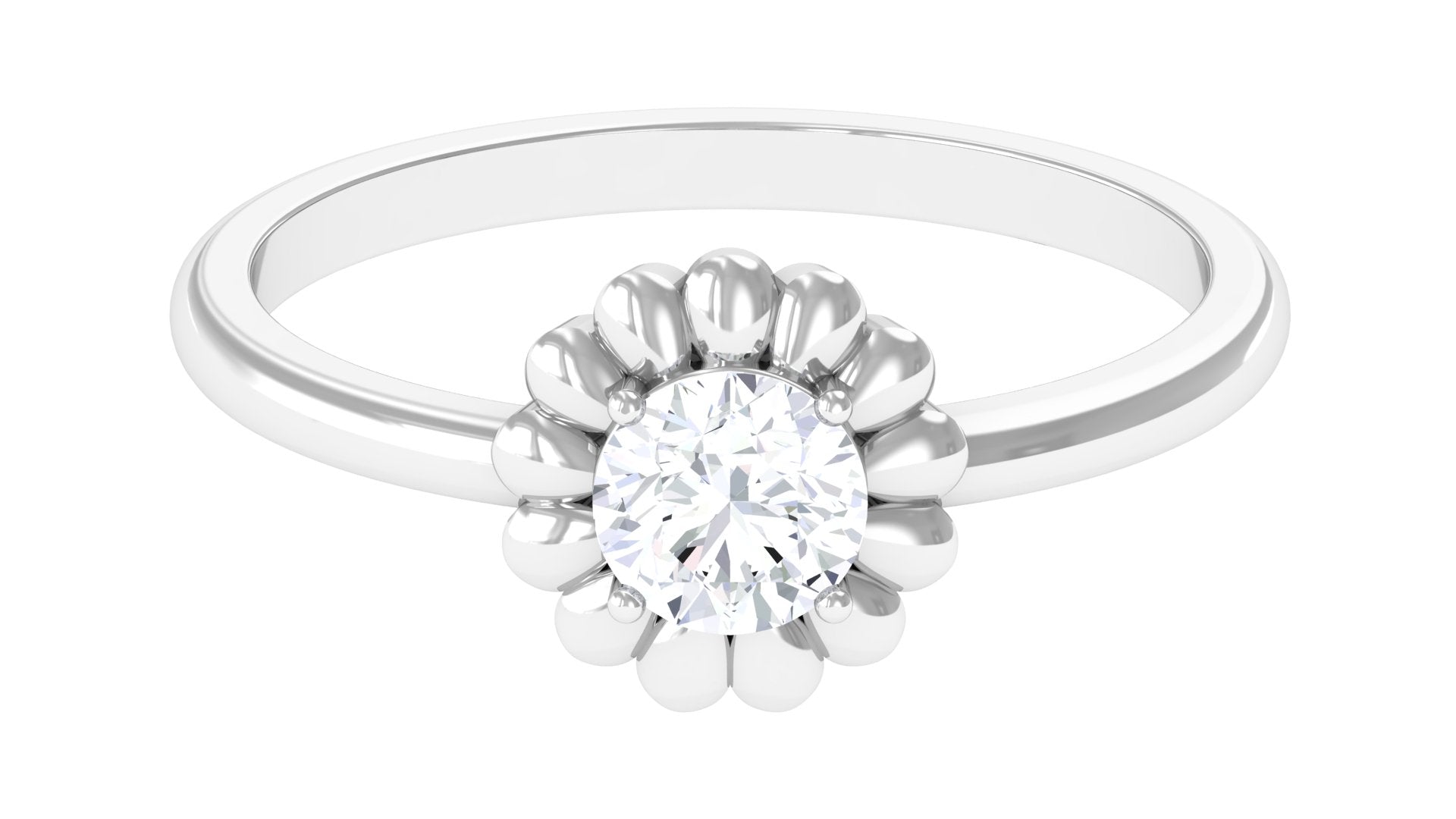 Solitaire Lab Grown Diamond Flower Ring Lab Grown Diamond - ( EF-VS ) - Color and Clarity - Rosec Jewels