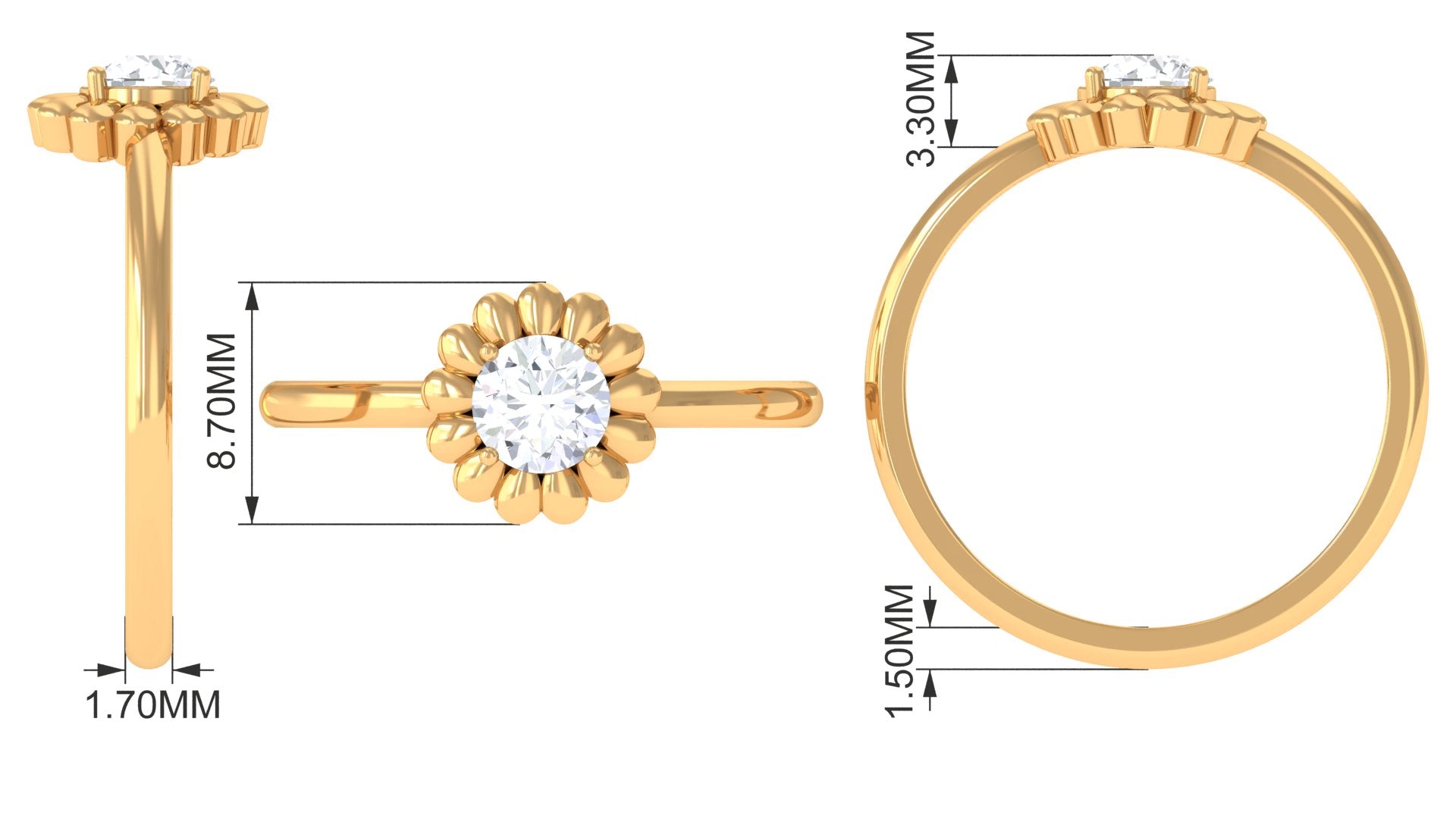 Solitaire Lab Grown Diamond Flower Ring Lab Grown Diamond - ( EF-VS ) - Color and Clarity - Rosec Jewels