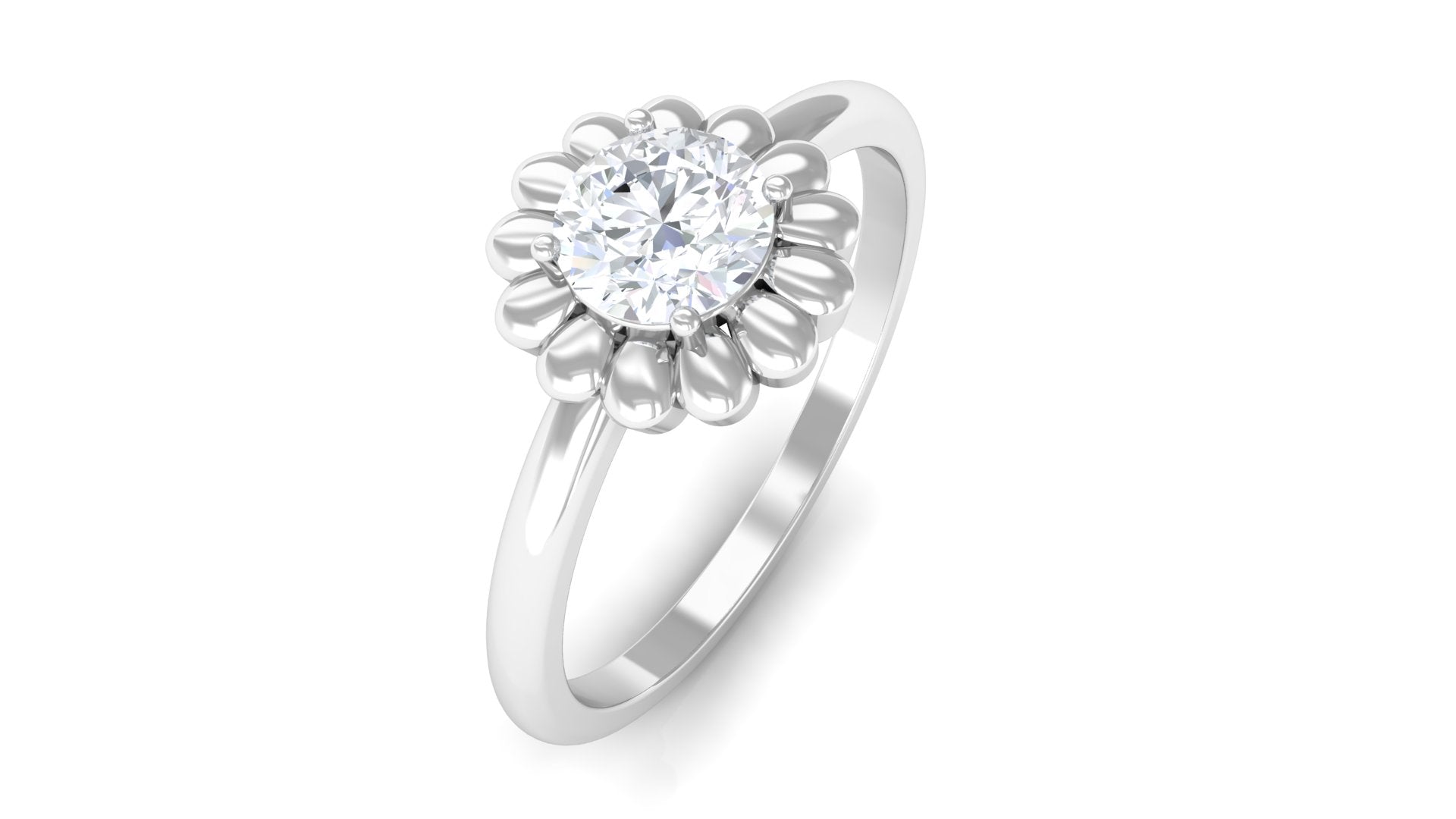 Solitaire Lab Grown Diamond Flower Ring Lab Grown Diamond - ( EF-VS ) - Color and Clarity - Rosec Jewels