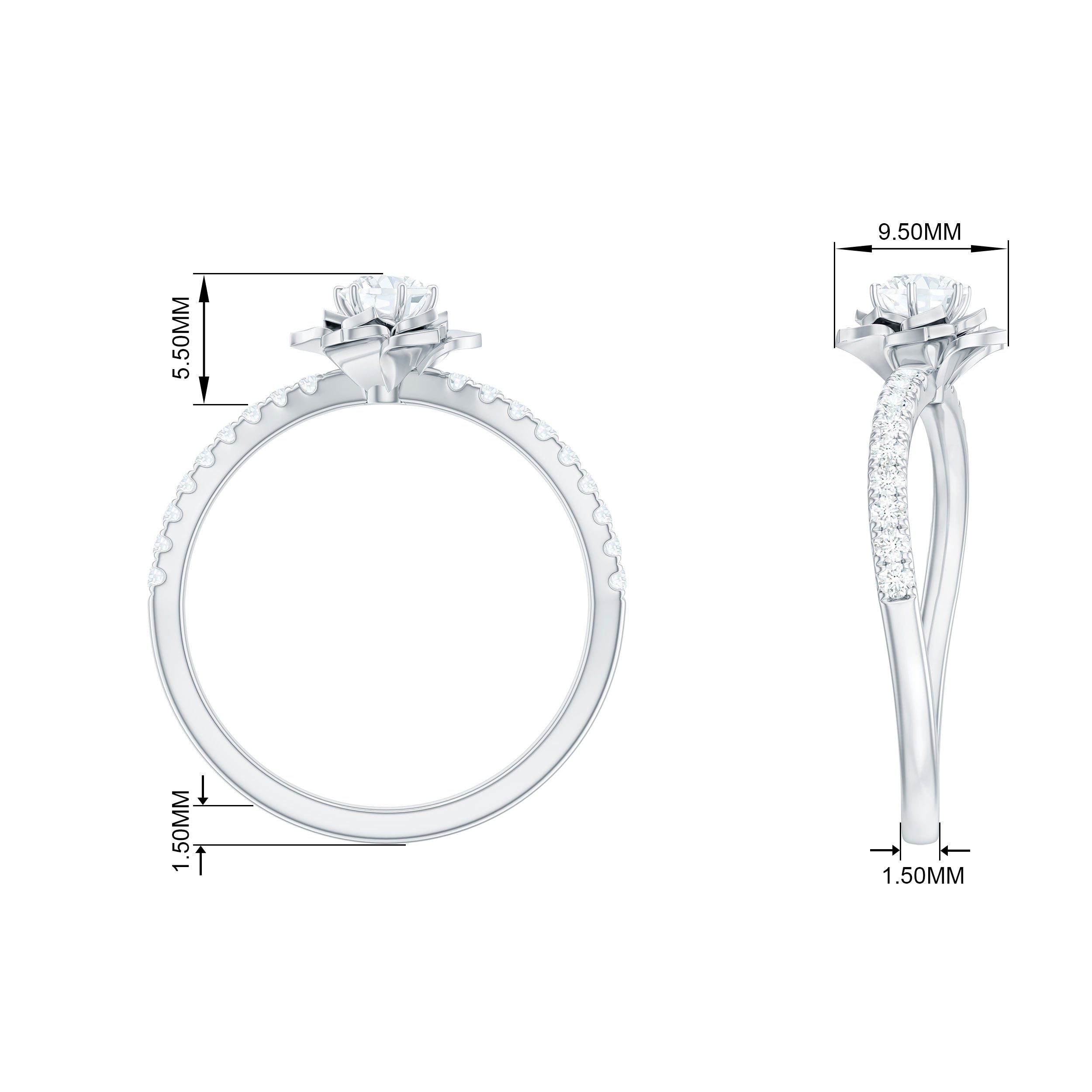 Nature Inspired Floral Engagement Ring with Lab Grown Diamond Lab Grown Diamond - ( EF-VS ) - Color and Clarity - Rosec Jewels