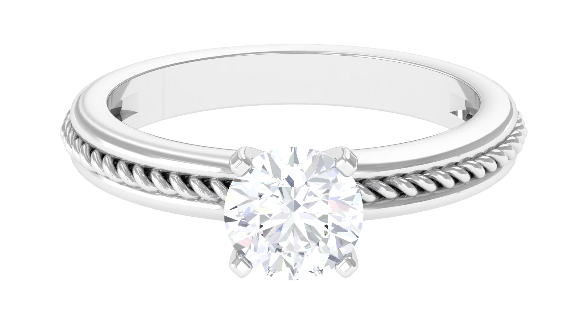 Round Lab Grown Diamond Solitaire Twisted Rope Ring Lab Grown Diamond - ( EF-VS ) - Color and Clarity - Rosec Jewels