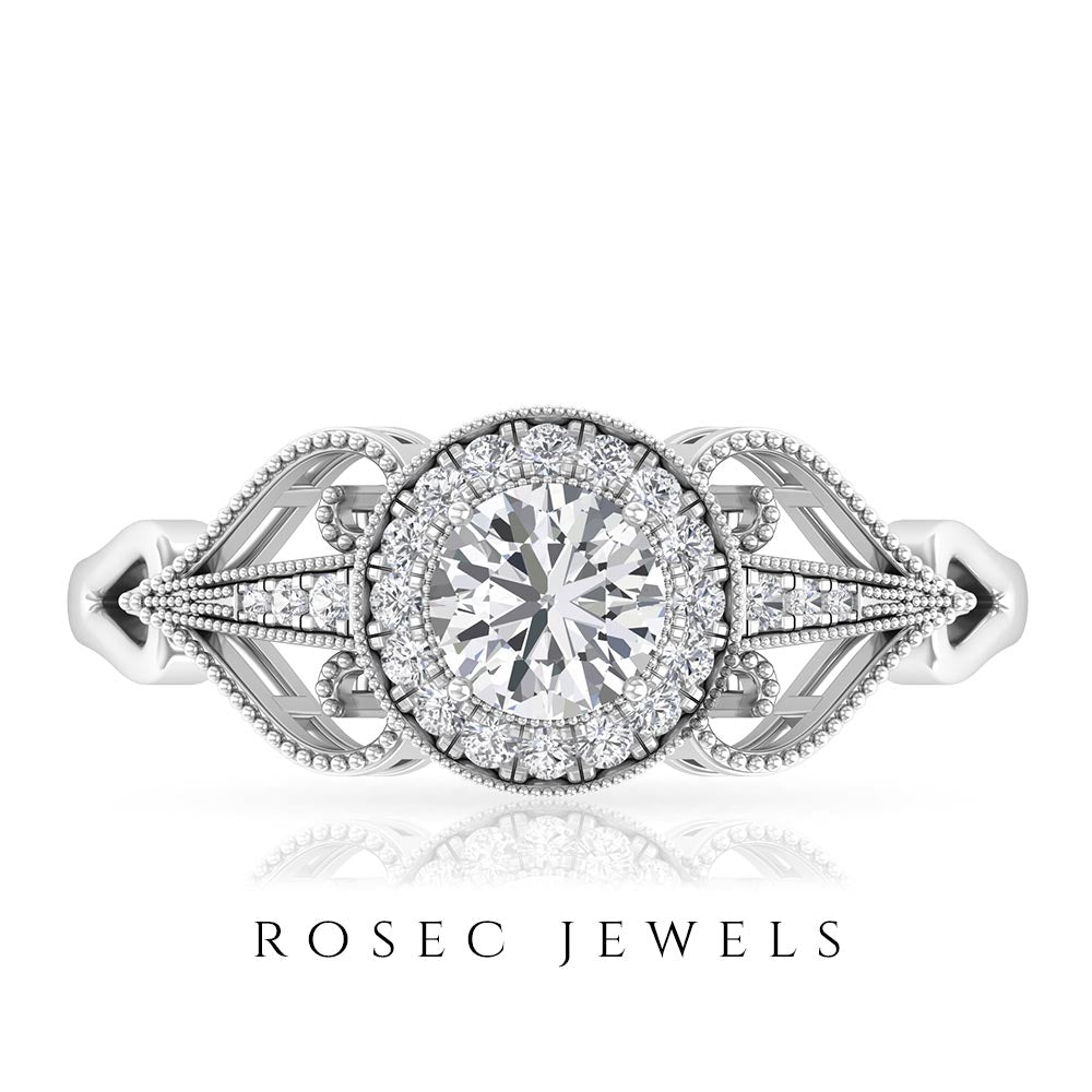 Vintage Inspired Engagement Ring with Lab Grown Diamond Lab Grown Diamond - ( EF-VS ) - Color and Clarity - Rosec Jewels