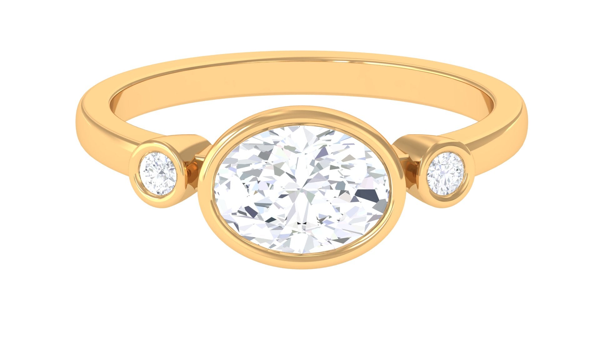 Bezel Set Oval Lab Grown Diamond East West Engagement Ring Lab Grown Diamond - ( EF-VS ) - Color and Clarity - Rosec Jewels