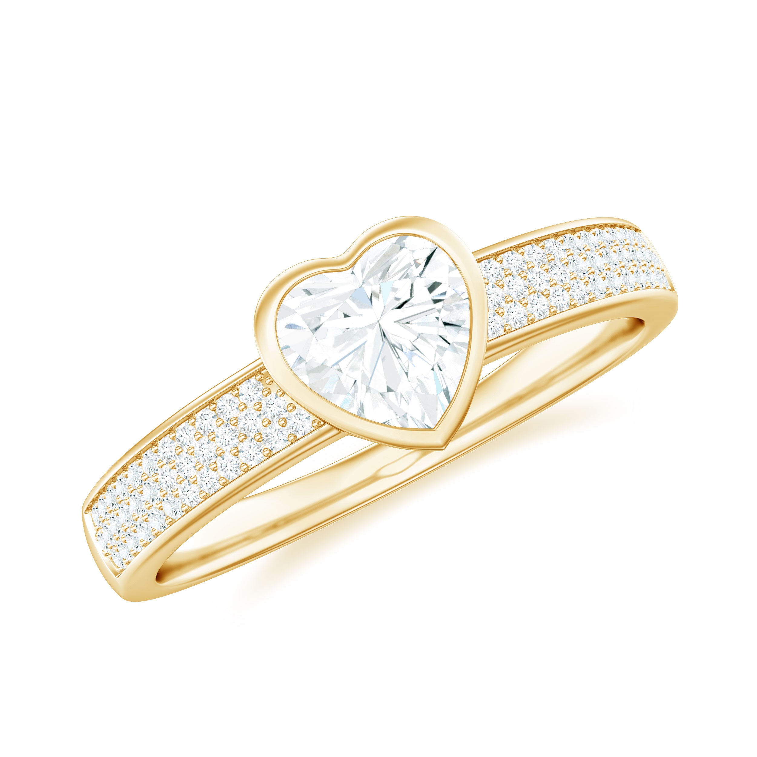 Heart Shape Lab Grown Diamond Solitaire Ring with Side Stones Lab Grown Diamond - ( EF-VS ) - Color and Clarity - Rosec Jewels