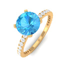 2.75 CT Swiss Blue Topaz Solitaire Ring with Diamond Side Stones Swiss Blue Topaz - ( AAA ) - Quality - Rosec Jewels