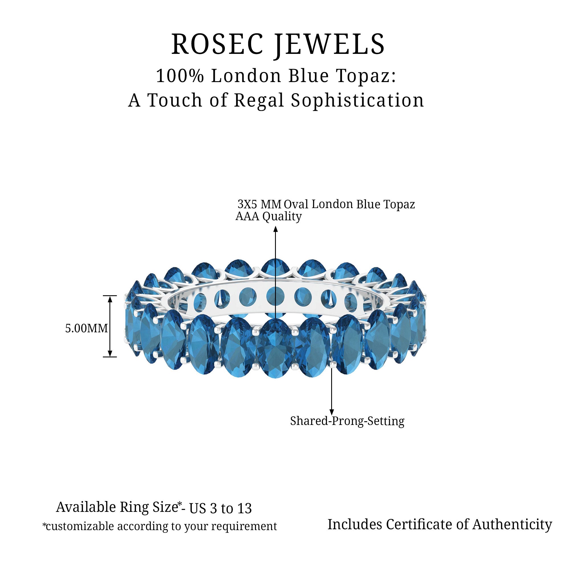 Oval Cut London Blue Topaz Eternity Ring in Shared Prong Setting London Blue Topaz - ( AAA ) - Quality - Rosec Jewels