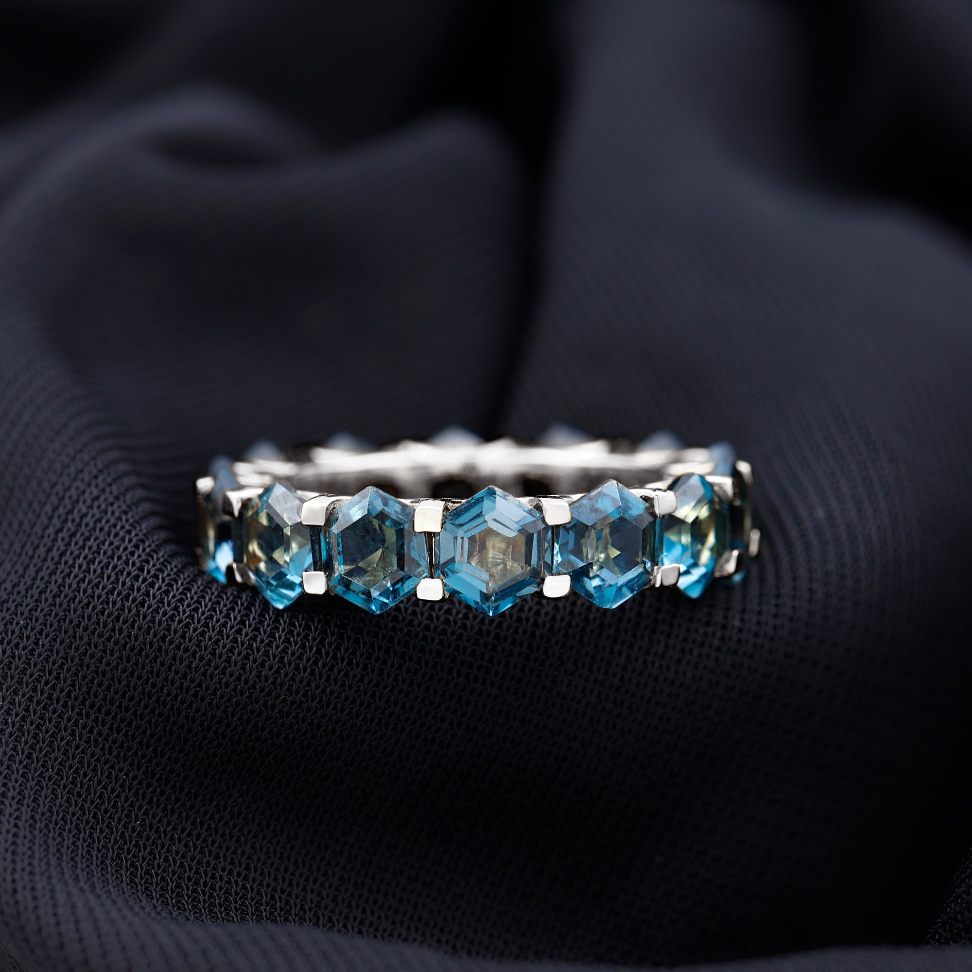 Hexagon Cut London Blue Topaz Eternity Band Ring London Blue Topaz - ( AAA ) - Quality - Rosec Jewels