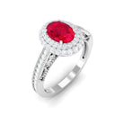 Oval Created Ruby and Diamond Double Halo Engagement Ring Lab Created Ruby - ( AAAA ) - Quality - Rosec Jewels