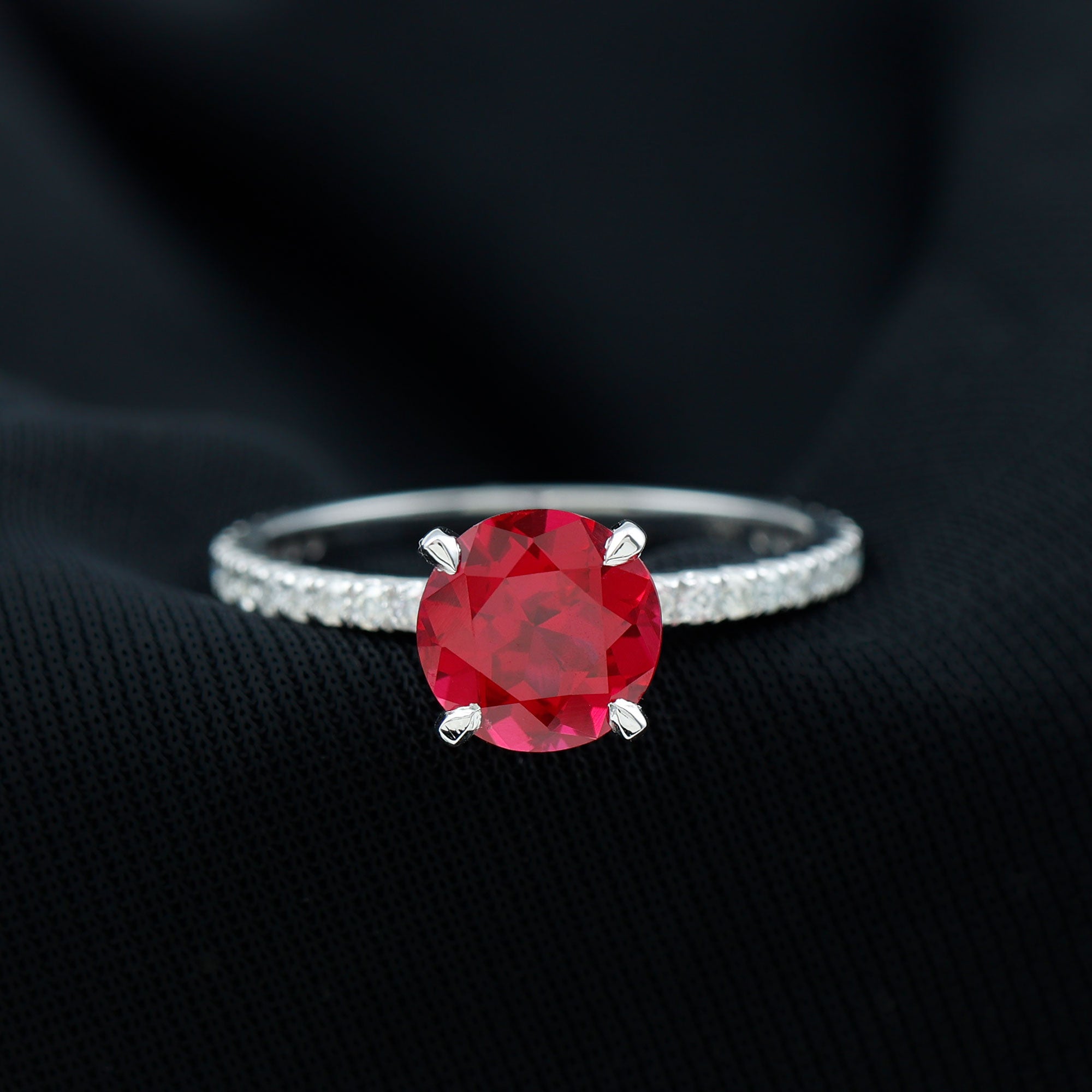 Peg Head Set Lab Grown Ruby Solitaire Engagement Ring Lab Created Ruby - ( AAAA ) - Quality - Rosec Jewels