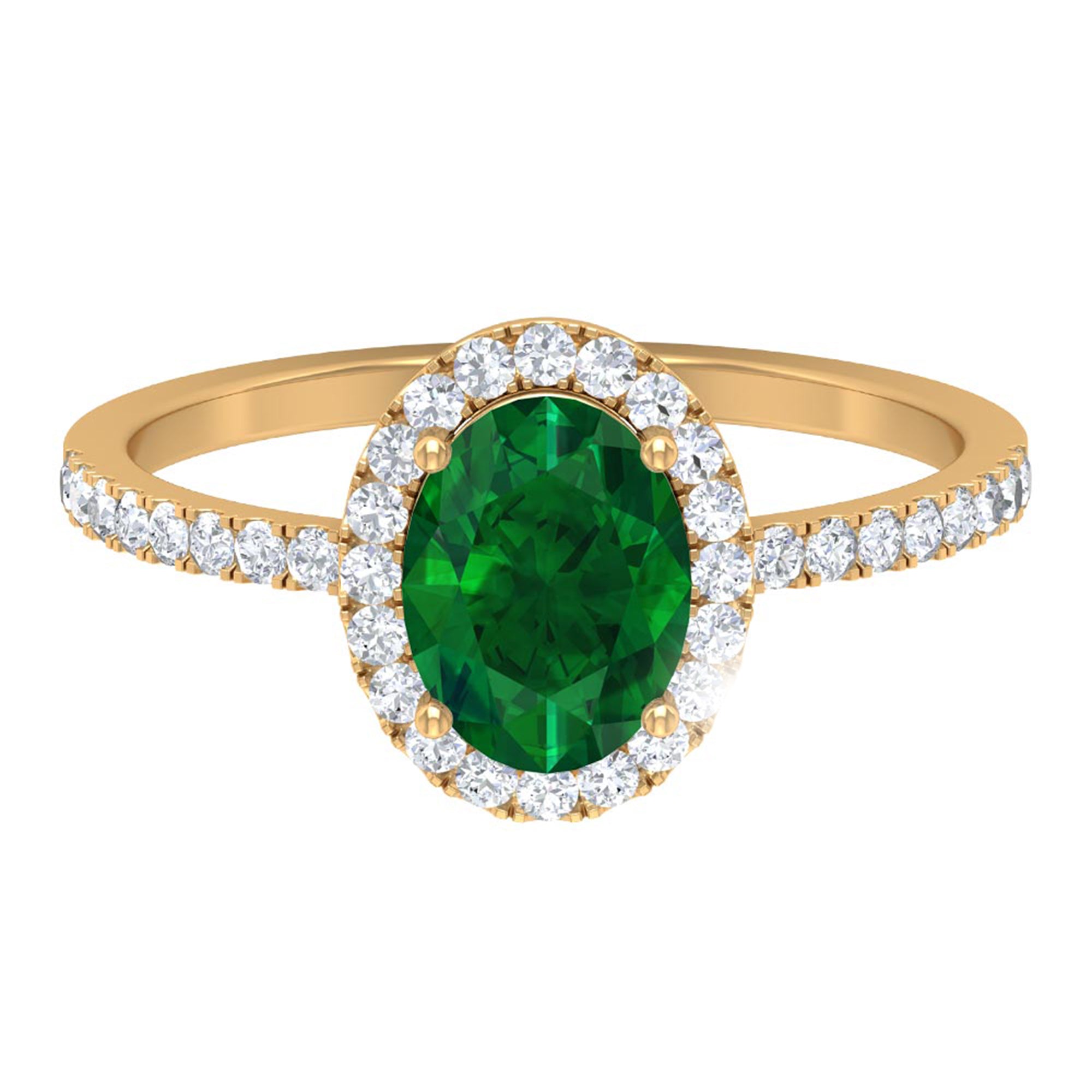 Oval Lab Grown Emerald Halo Engagement Ring with Diamond Lab Created Emerald - ( AAAA ) - Quality - Rosec Jewels