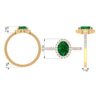 Oval Lab Grown Emerald Halo Engagement Ring with Diamond Lab Created Emerald - ( AAAA ) - Quality - Rosec Jewels