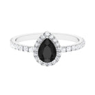 Lab-Created Black Diamond Teardrop Engagement Ring with Diamond Halo Lab Created Black Diamond - ( AAAA ) - Quality - Rosec Jewels