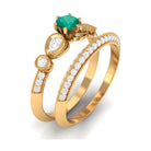 Vintage Inspired Real Emerald Wedding Ring Set with Diamond Emerald - ( AAA ) - Quality - Rosec Jewels