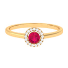 Natural Ruby Promise Ring with Diamond Halo Ruby - ( AAA ) - Quality - Rosec Jewels