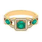 Natural Emerald and Diamond Vintage Engagement Ring Emerald - ( AAA ) - Quality - Rosec Jewels