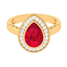 Vintage Style Created Ruby Teardrop Engagement Ring with Diamond Halo Lab Created Ruby - ( AAAA ) - Quality - Rosec Jewels