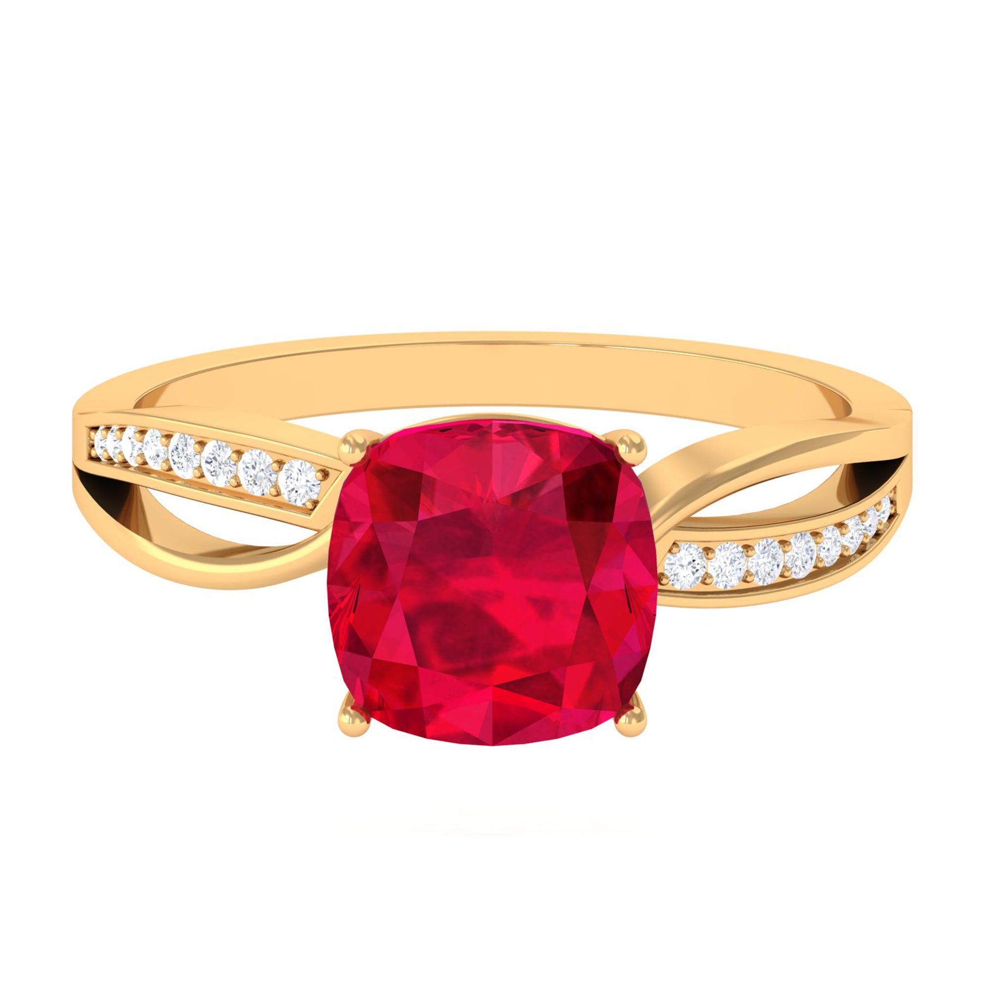 Infinity Shank Cushion Cut Created Ruby Engagement Ring with Diamond Lab Created Ruby - ( AAAA ) - Quality - Rosec Jewels