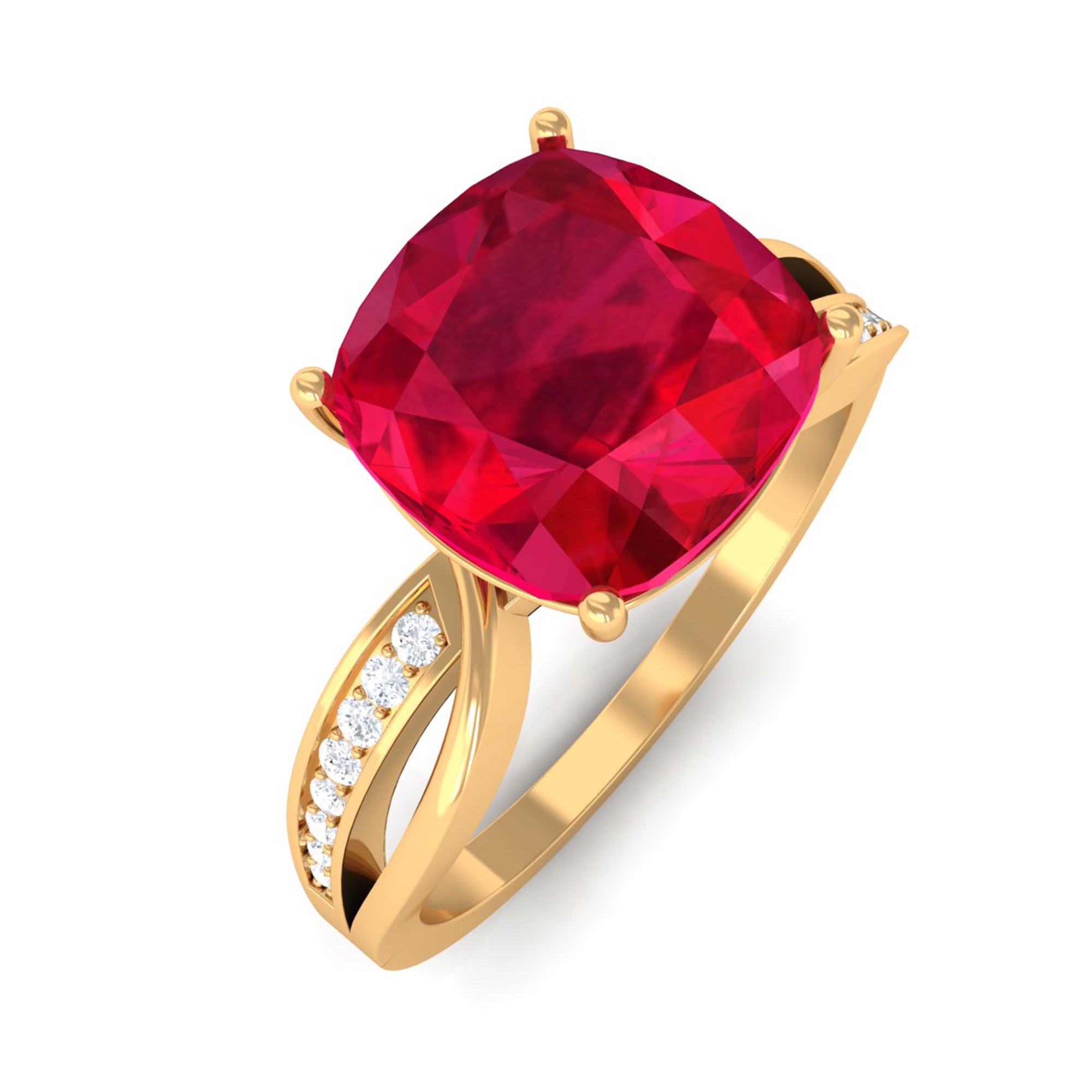 Infinity Shank Cushion Cut Created Ruby Engagement Ring with Diamond Lab Created Ruby - ( AAAA ) - Quality - Rosec Jewels