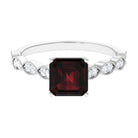 1.5 CT Asscher Cut Garnet Solitaire Engagement Ring with Diamond Side Stones Garnet - ( AAA ) - Quality - Rosec Jewels