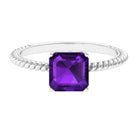 Asscher Cut Amethyst Solitaire Ring with Twisted Rope Amethyst - ( AAA ) - Quality - Rosec Jewels