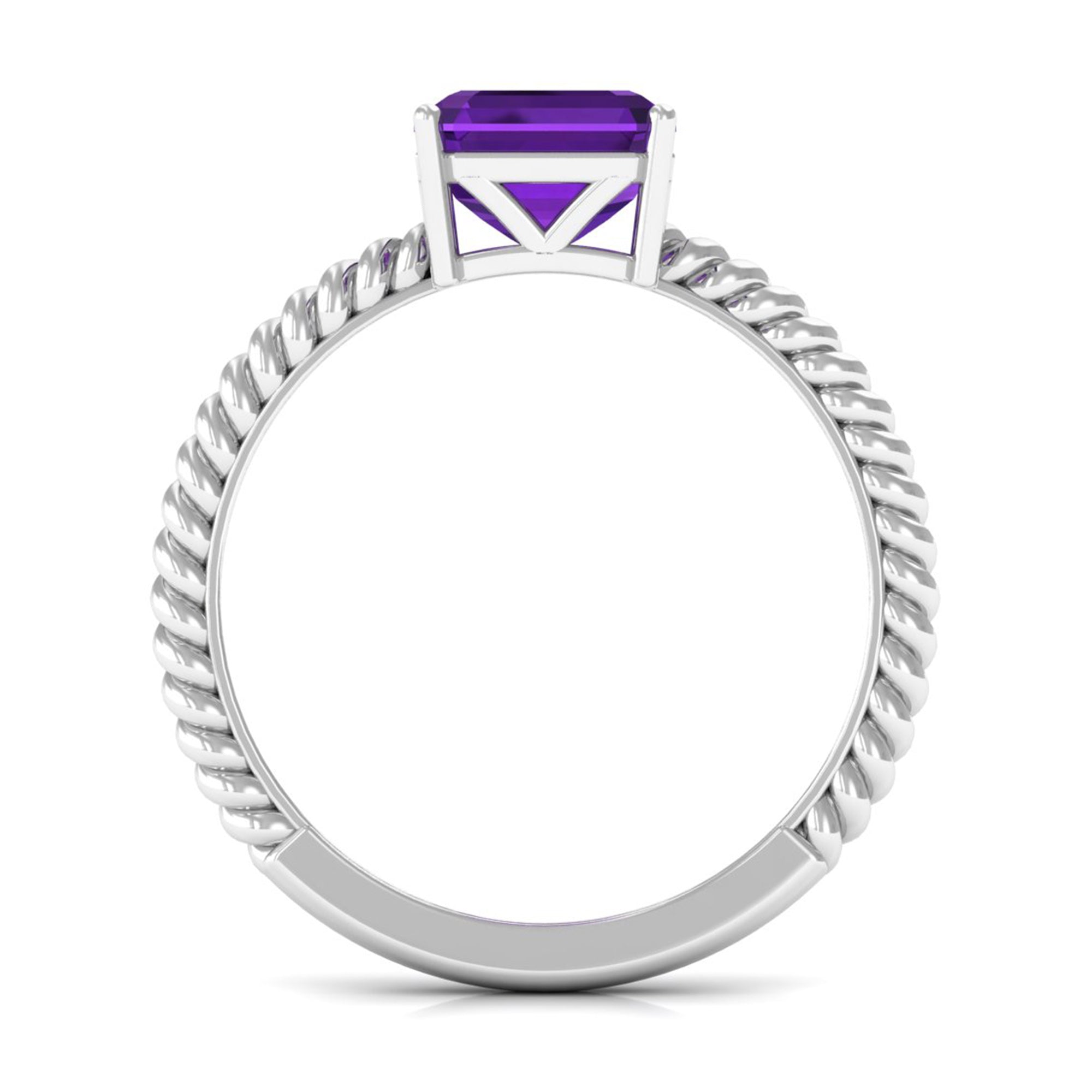 Asscher Cut Amethyst Solitaire Ring with Twisted Rope Amethyst - ( AAA ) - Quality - Rosec Jewels