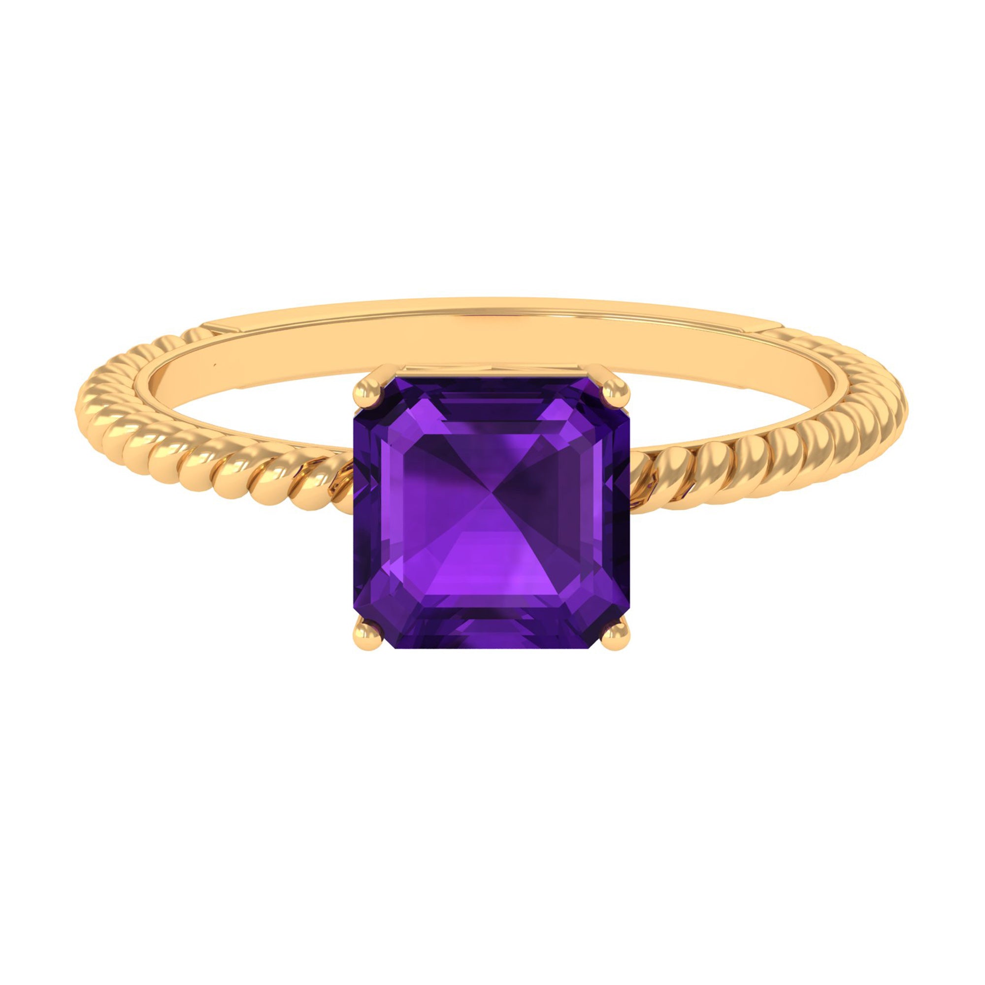 Asscher Cut Amethyst Solitaire Ring with Twisted Rope Amethyst - ( AAA ) - Quality - Rosec Jewels