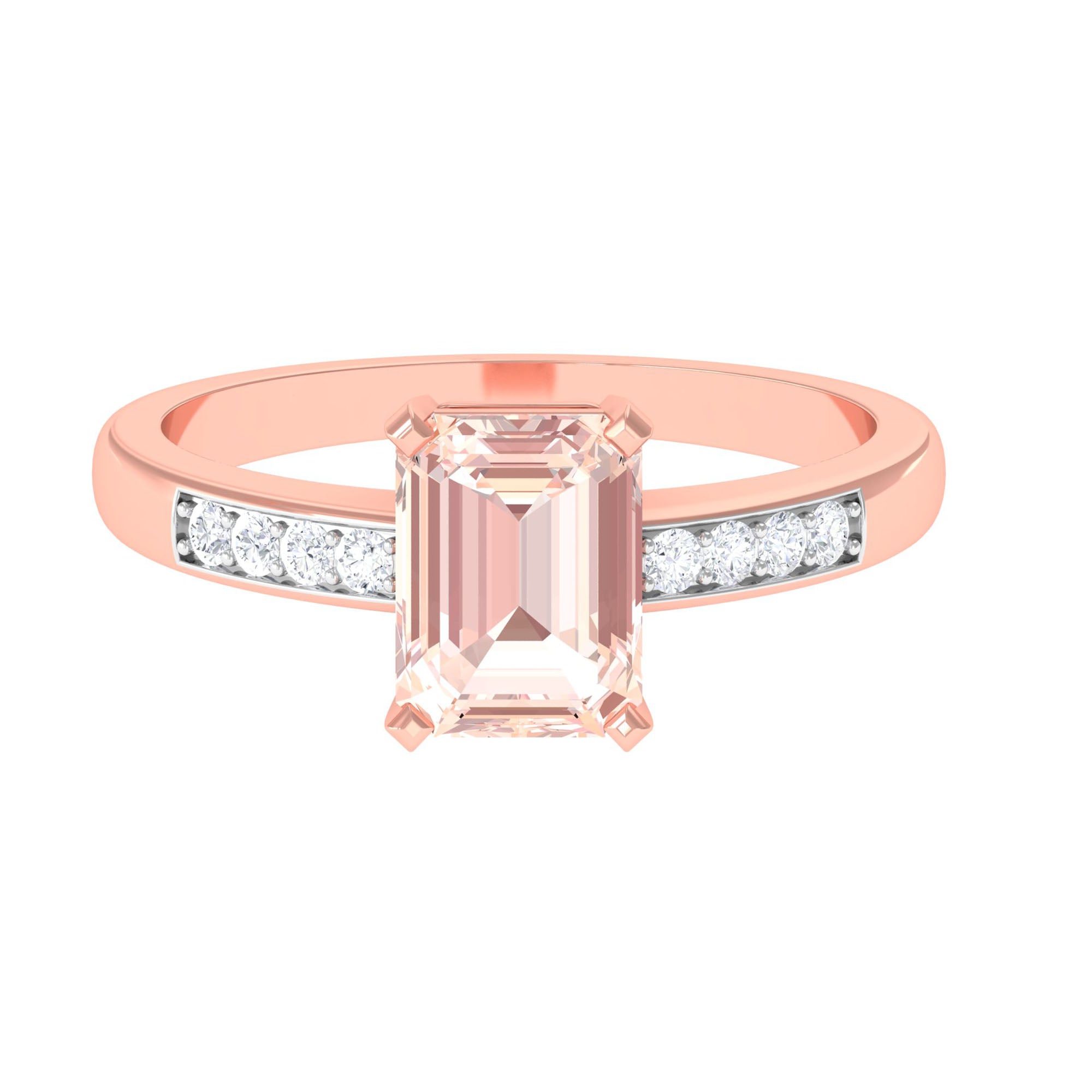 2 CT Emerald Cut Morganite Classic Solitaire Ring with Diamond Morganite - ( AAA ) - Quality - Rosec Jewels