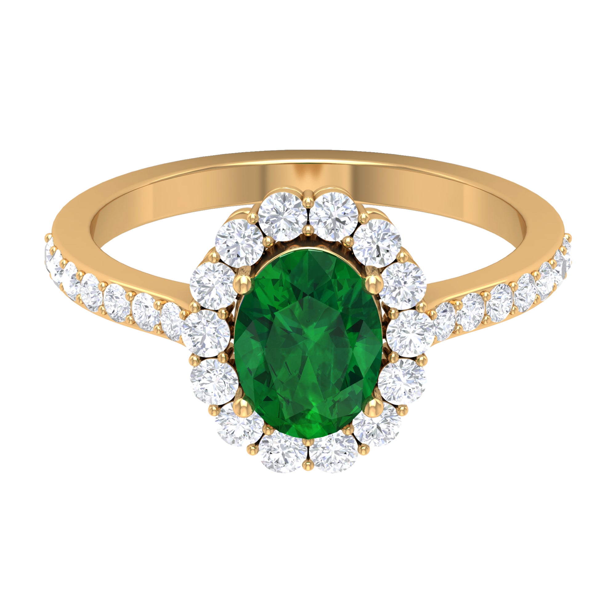 1 CT Oval shape Emerald Halo Engagement Ring with Diamond Emerald - ( AAA ) - Quality - Rosec Jewels