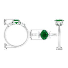 Claw Set Oval shape Emerald Solitaire Ring with Marquise Diamond Trio Emerald - ( AAA ) - Quality - Rosec Jewels