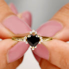 Heart Shape Black Onyx Promise Ring with Diamond Accent Black Onyx - ( AAA ) - Quality - Rosec Jewels