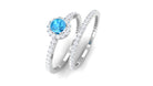 Minimal Round Shape Swiss Blue Topaz Halo Ring Set with Diamond Swiss Blue Topaz - ( AAA ) - Quality - Rosec Jewels