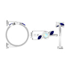 Minimal Ethiopian Opal and Blue Sapphire Leaf Promise Ring Ethiopian Opal - ( AAA ) - Quality - Rosec Jewels