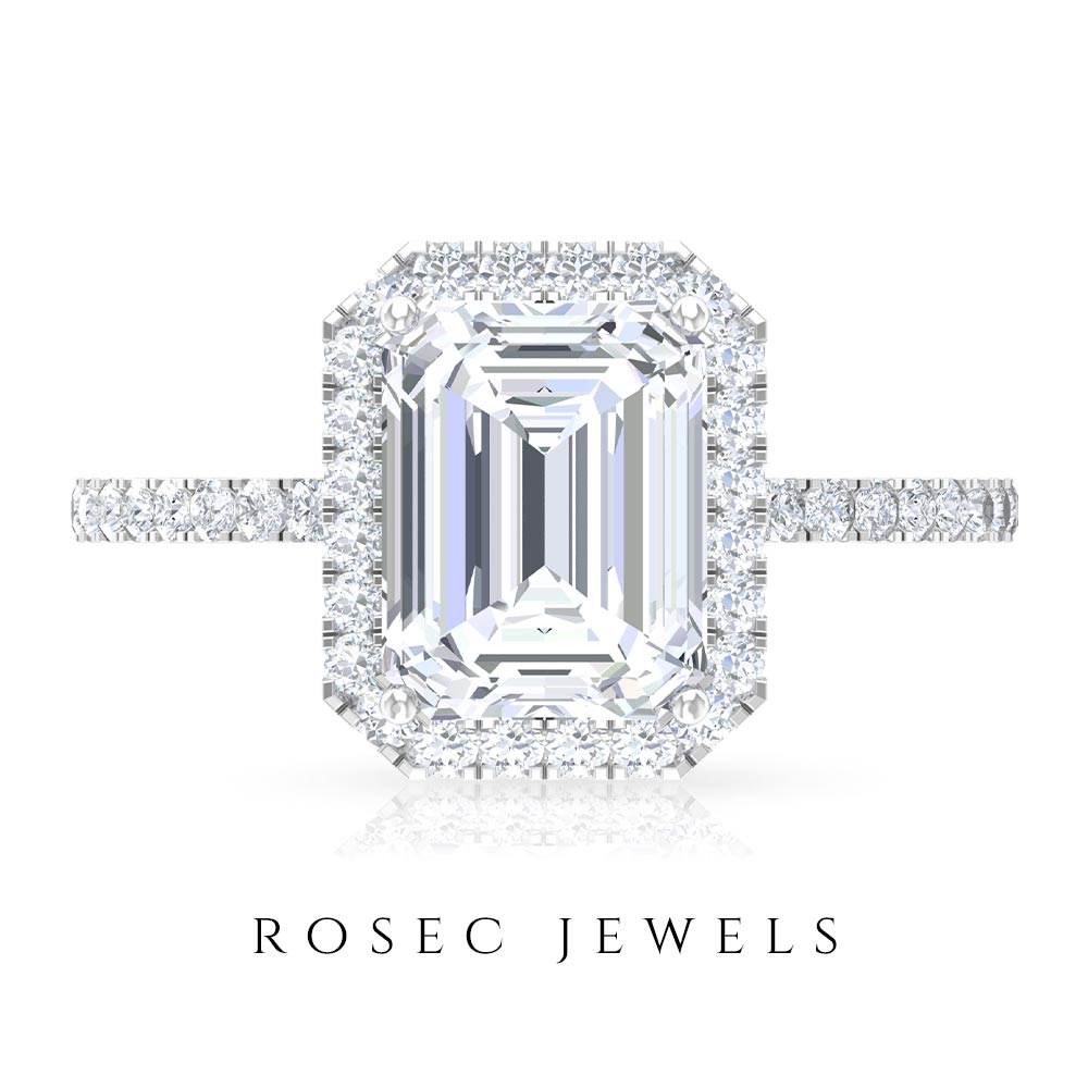 Rosec Jewels-3.25 CT Simple Moissanite Halo Engagement Ring in Gold