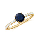 1.25 CT Blue Sapphire Minimal Solitaire Ring with Diamond Side Stones Blue Sapphire - ( AAA ) - Quality - Rosec Jewels