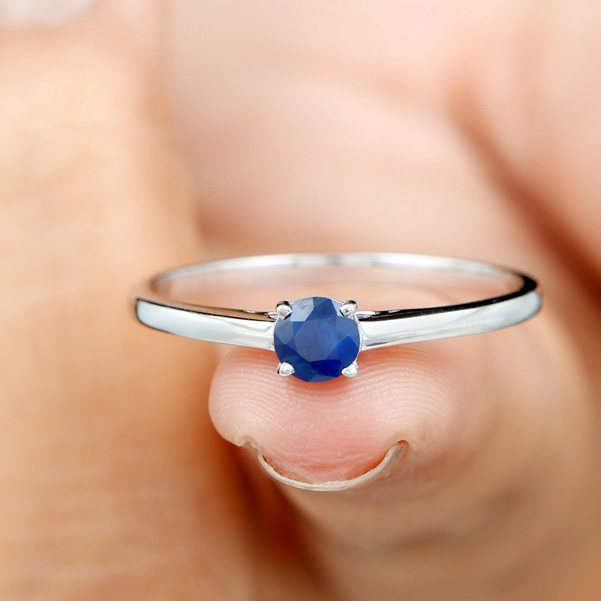 Natural Blue Sapphire Solitaire Ring in Basket Setting Blue Sapphire - ( AAA ) - Quality - Rosec Jewels