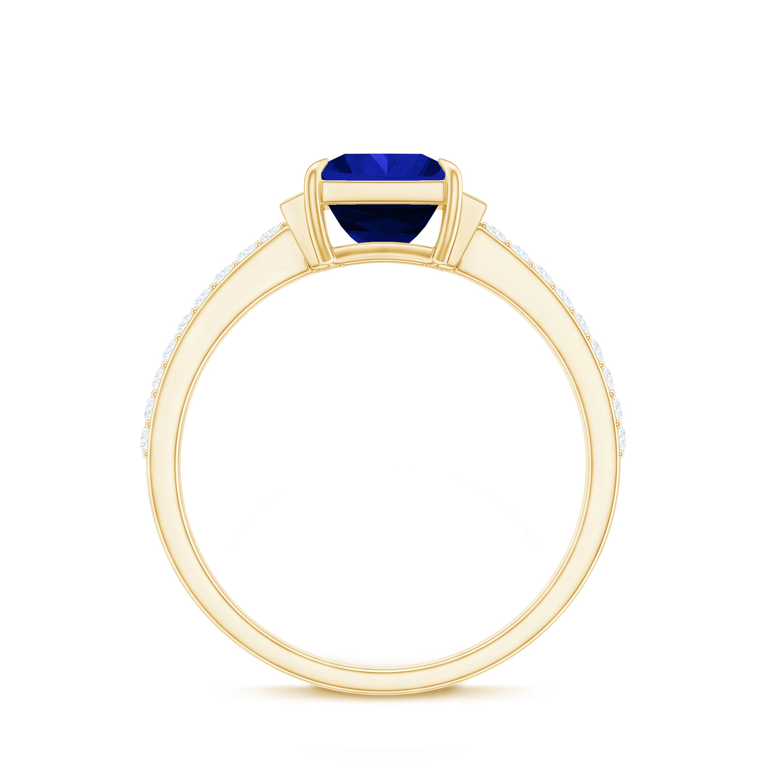 Lab Created Blue Sapphire Solitaire Ring with Diamond Stones Lab Created Blue Sapphire - ( AAAA ) - Quality - Rosec Jewels