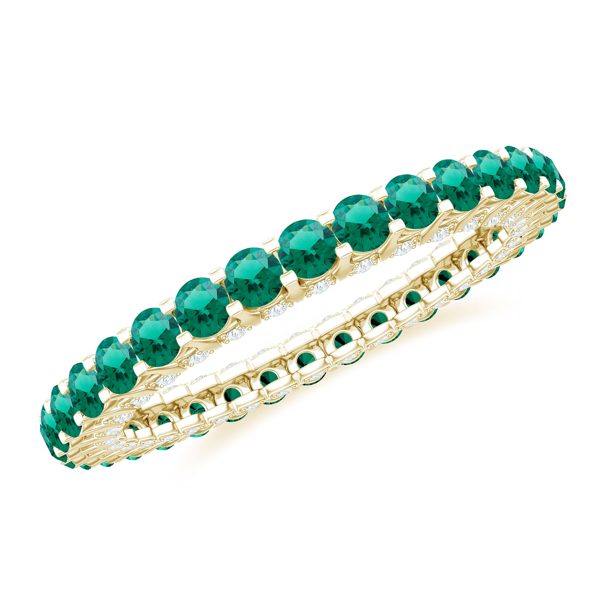 Minimal Lab Grown Emerald and Diamond Full Eternity Ring Lab Created Emerald - ( AAAA ) - Quality - Rosec Jewels