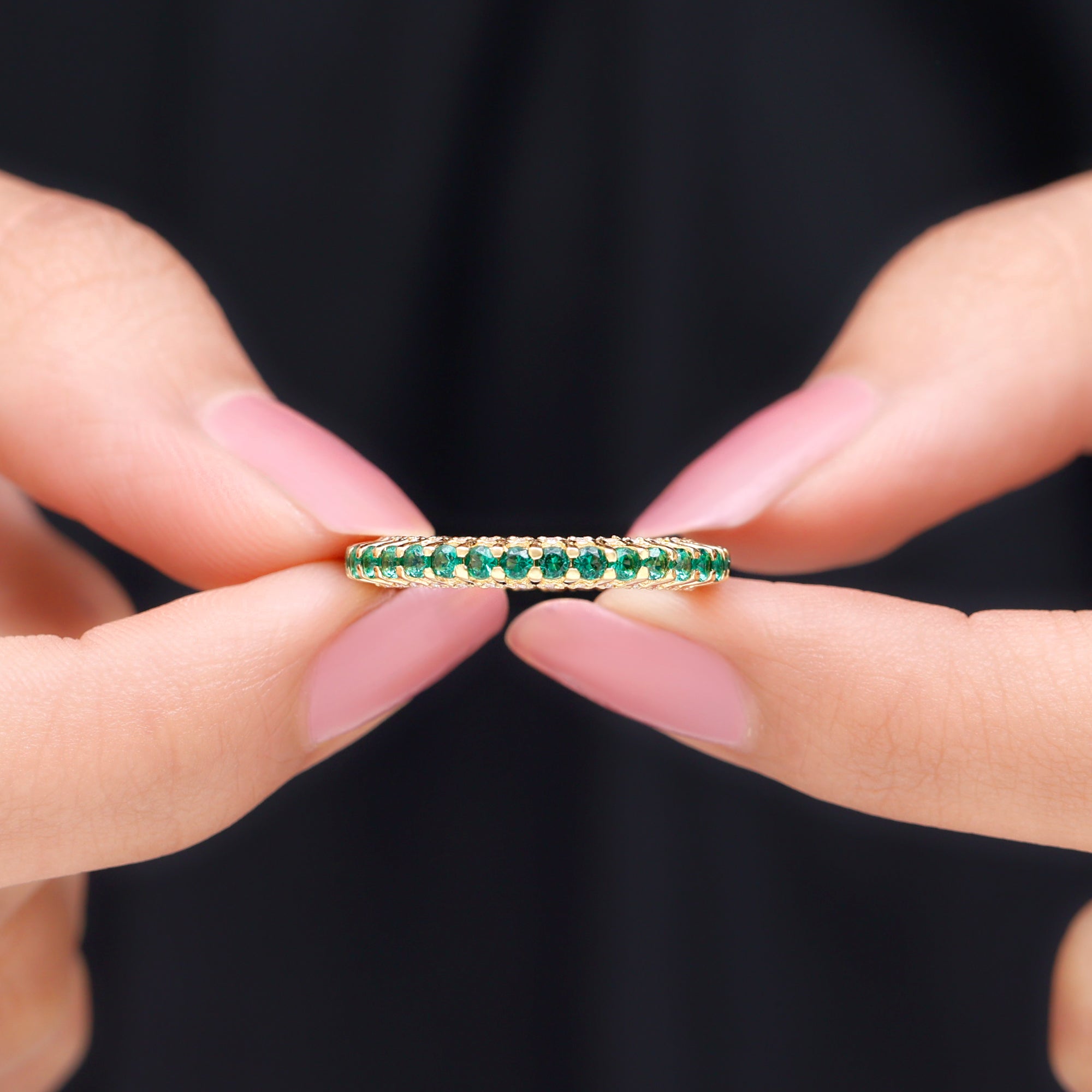 Minimal Lab Grown Emerald and Diamond Full Eternity Ring Lab Created Emerald - ( AAAA ) - Quality - Rosec Jewels