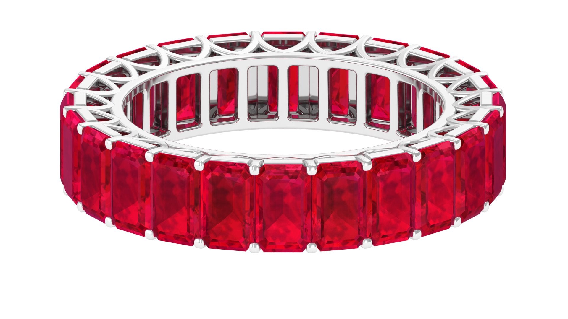 Rosec Jewels-Emerald Cut Lab Grown Ruby Full Eternity Wide Band Ring