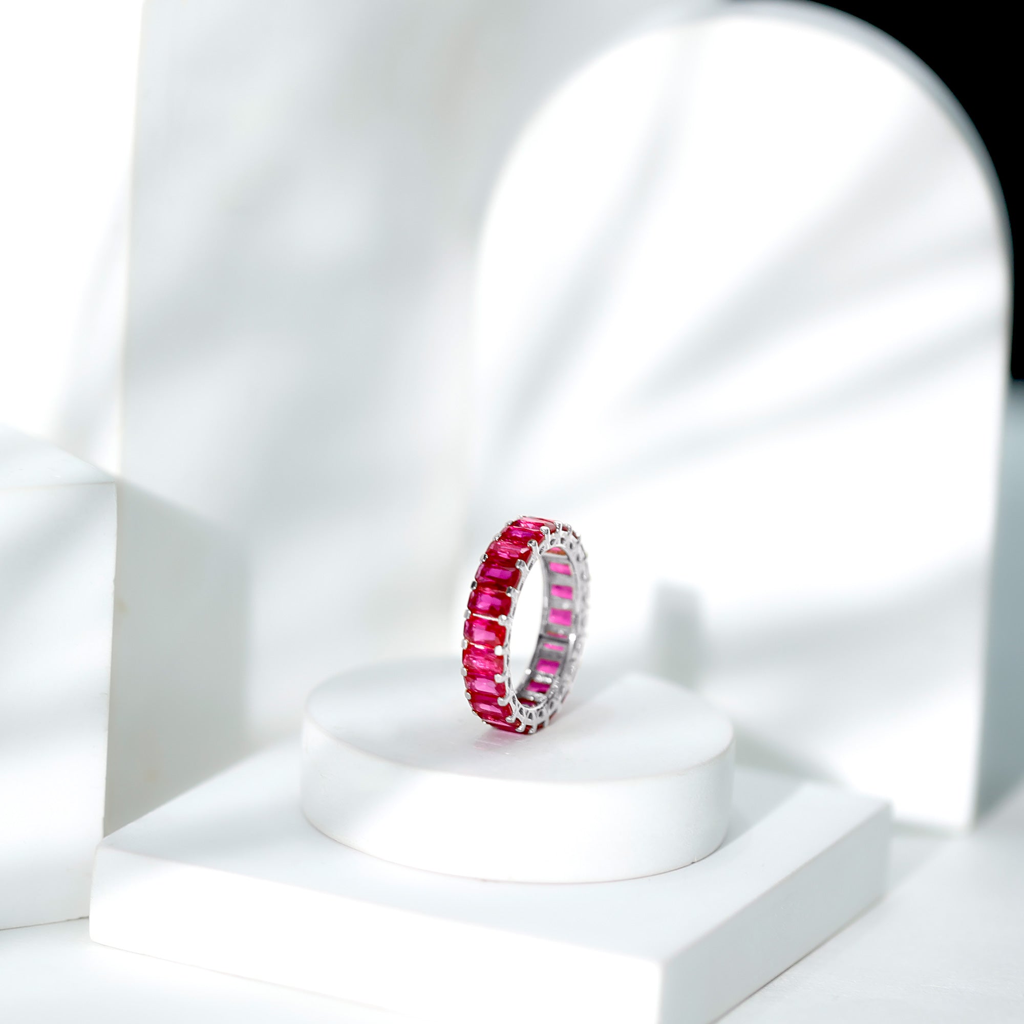 Rosec Jewels-Emerald Cut Lab Grown Ruby Full Eternity Wide Band Ring