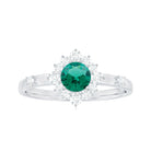 1 CT Round Created Emerald Classic Halo Engagement Ring with Diamond Lab Created Emerald - ( AAAA ) - Quality - Rosec Jewels